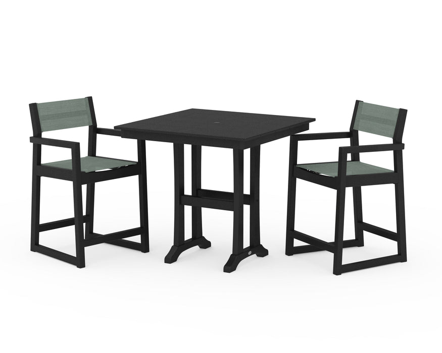 POLYWOOD® EDGE Sling Arm Chair 3-Piece Farmhouse Counter Set with Trestle Legs