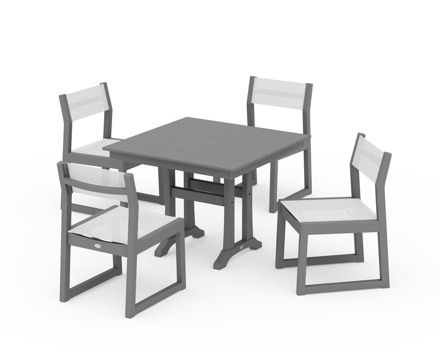 POLYWOOD® EDGE Sling 5-Piece Farmhouse Trestle Side Chair Dining Set