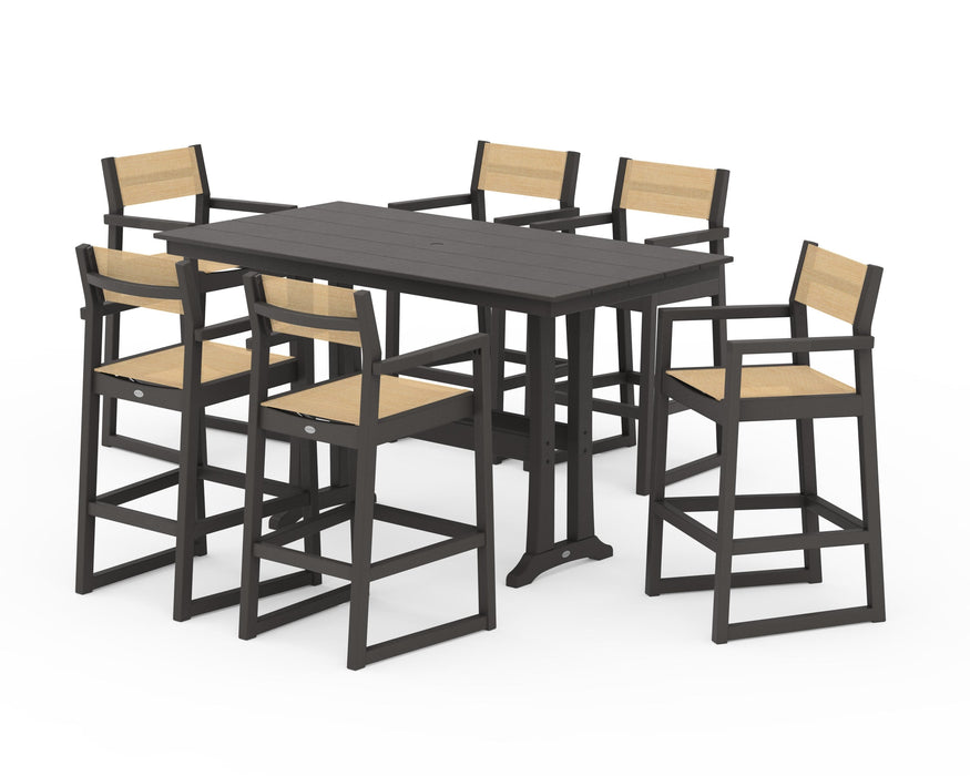 POLYWOOD® EDGE Sling Arm Chair 7-Piece Farmhouse Bar Set with Trestle Legs