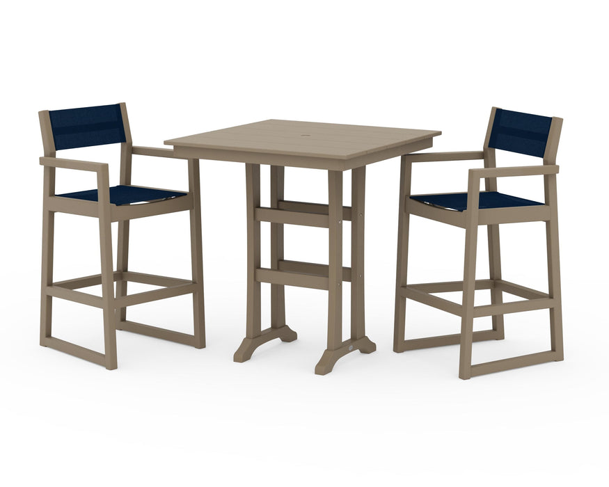 POLYWOOD® EDGE Sling Arm Chair 3-Piece Farmhouse Bar Set with Trestle Legs