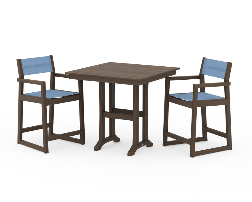 POLYWOOD® EDGE Sling Arm Chair 3-Piece Farmhouse Counter Set with Trestle Legs