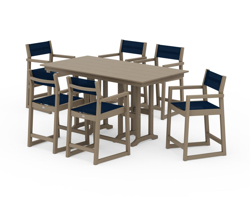 POLYWOOD® EDGE Sling Arm Chair 7-Piece Farmhouse Counter Set