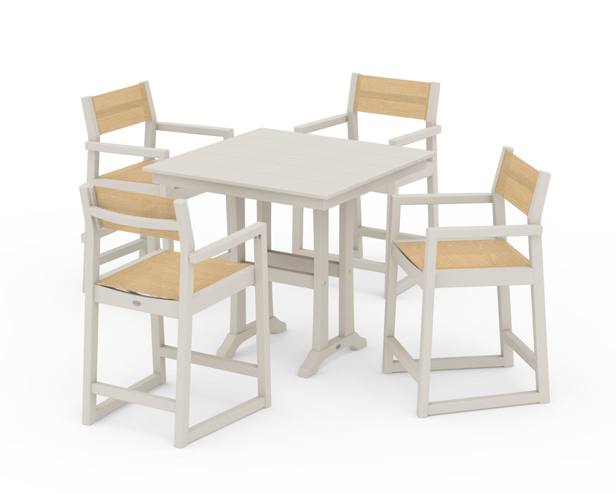 POLYWOOD® EDGE Sling Arm Chair 5-Piece Farmhouse Counter Set with Trestle Legs