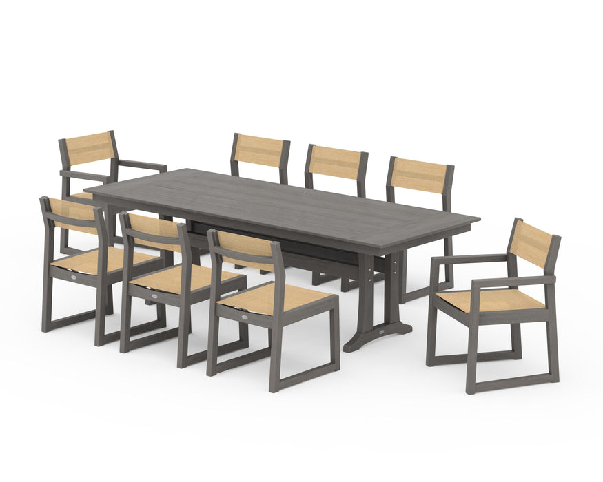 POLYWOOD® EDGE Sling 9-Piece Farmhouse Trestle Dining Set