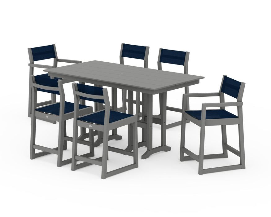 POLYWOOD® EDGE Sling 7-Piece Farmhouse Counter Set with Trestle Legs