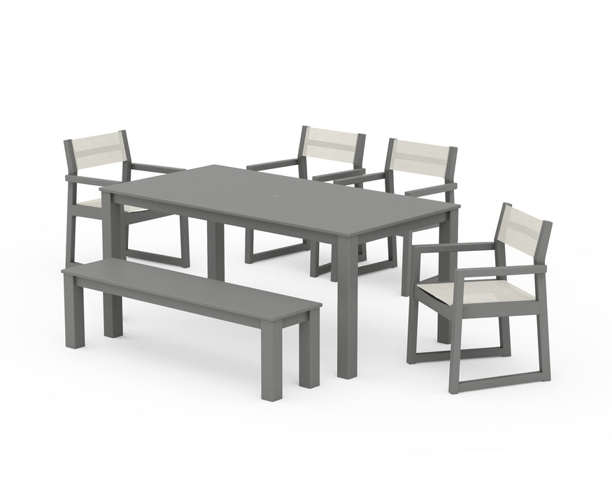 POLYWOOD® EDGE Sling Arm Chair 6-Piece Parsons Dining Set with Bench