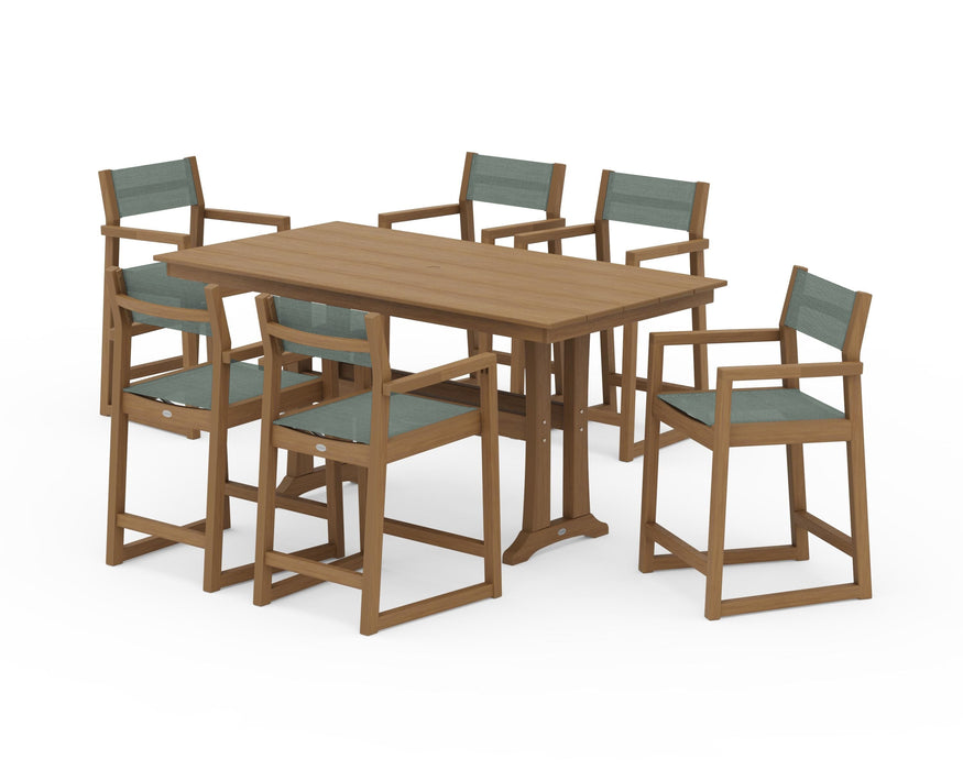 POLYWOOD® EDGE Sling Arm Chair 7-Piece Farmhouse Counter Set with Trestle Legs