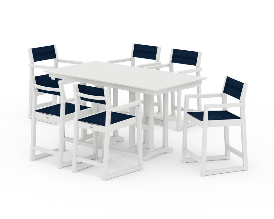 POLYWOOD® EDGE Sling Arm Chair 7-Piece Farmhouse Counter Set