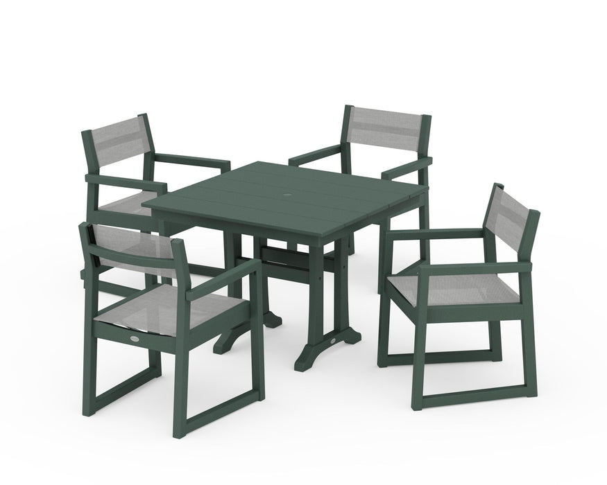 POLYWOOD® EDGE Sling 5-Piece Farmhouse Dining Set with Trestle Legs