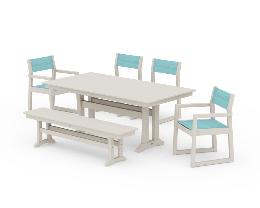 POLYWOOD® EDGE Sling 6-Piece Farmhouse Dining Set With Trestle Legs