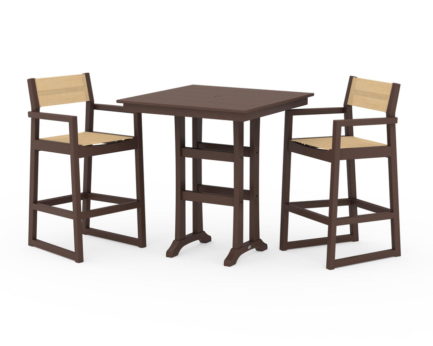 POLYWOOD® EDGE Sling Arm Chair 3-Piece Farmhouse Bar Set with Trestle Legs