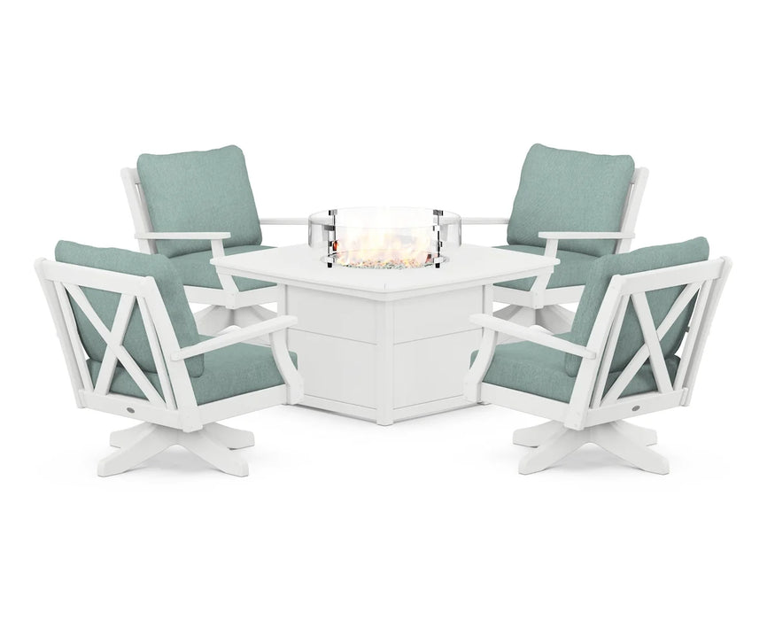POLYWOOD Braxton 5-Piece Deep Seating Swivel Conversation Set with Fire Pit Table