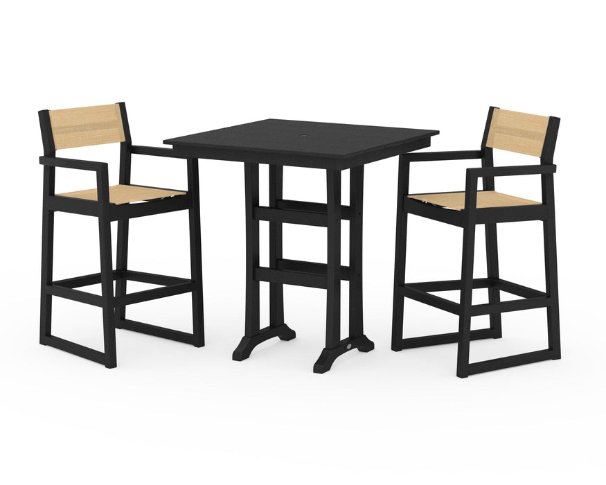 POLYWOOD® EDGE Sling Arm Chair 3-Piece Farmhouse Bar Set with Trestle Legs