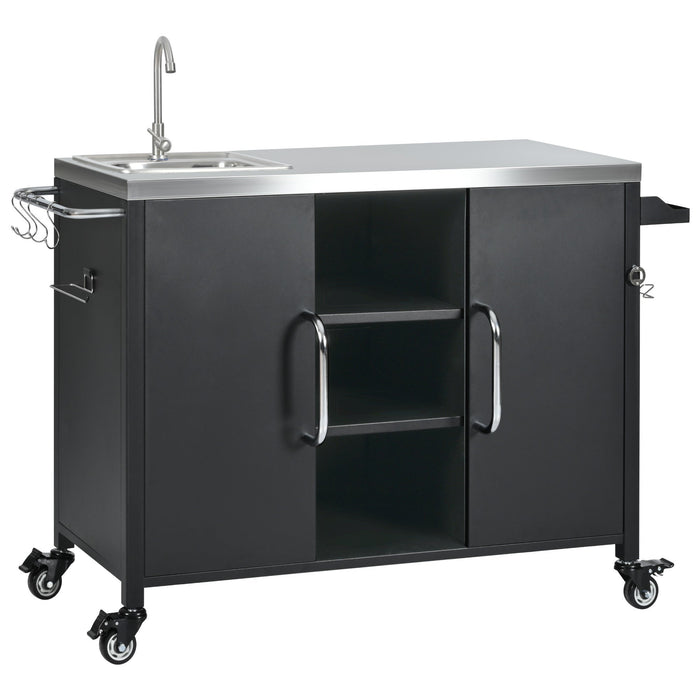 K&K 55.5" Outdoor Kitchen Island with Sink