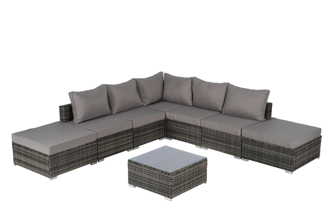 8 Pieces Outdoor Patio Sectional Sofa Couch,Wicker Furniture Conversation Sets with Washable Cushions & Glass Coffee Table for Garden, Poolside, Backyard