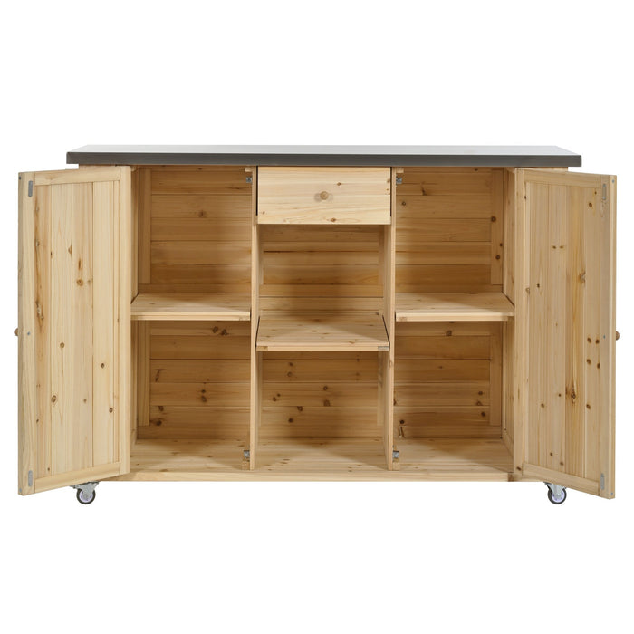 Outdoor Kitchen Island Fir Wood Kitchen Island with Stainless Steel Top