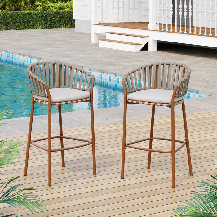 Lodi Outdoor Metal Rope Barstool Set of 2