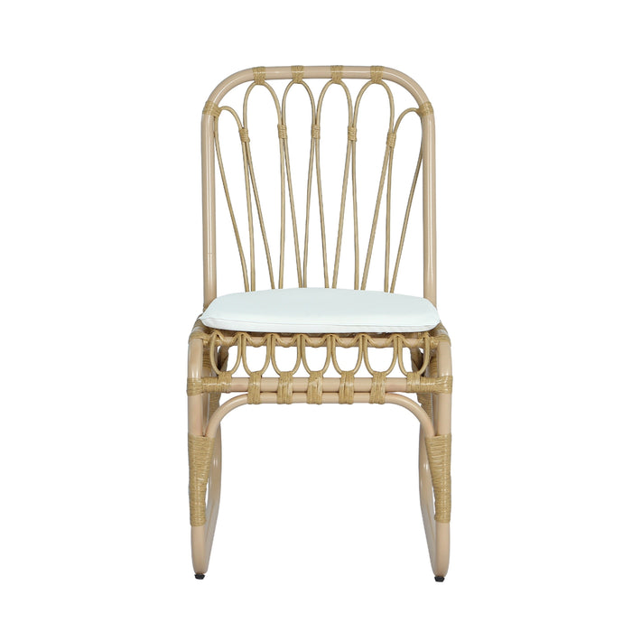 5 PCS Outdoor Dining Set for 4 with Acacia Wood Top & Rattan Chairs