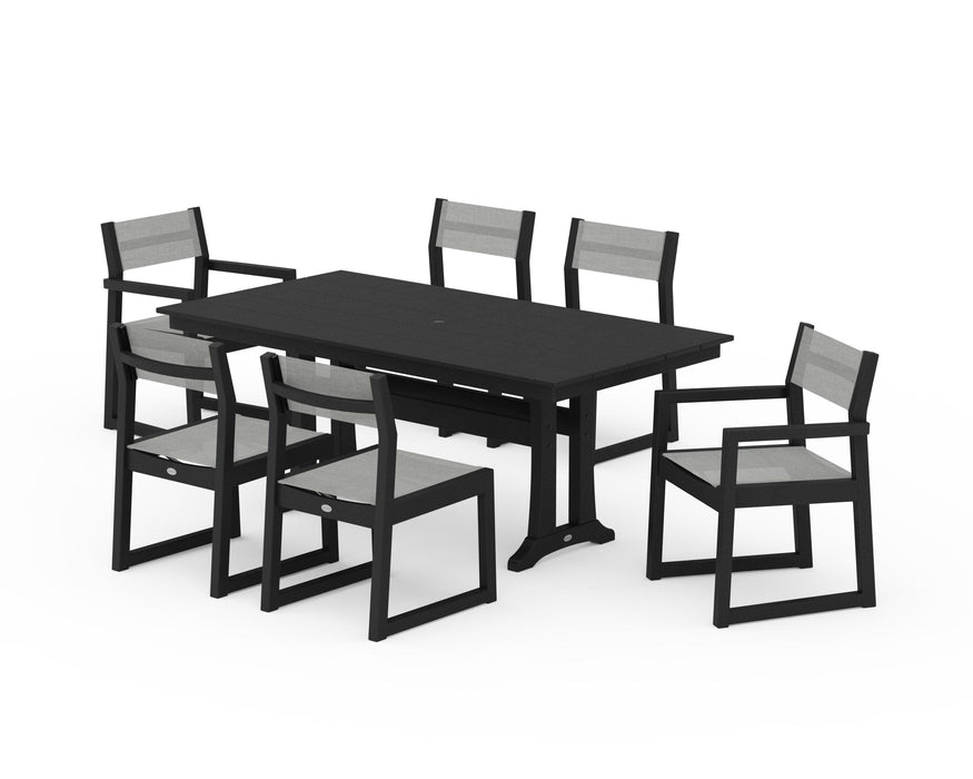 POLYWOOD® EDGE Sling 7-Piece Farmhouse Trestle Dining Set