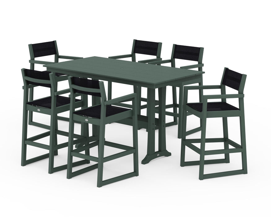 POLYWOOD® EDGE Sling Arm Chair 7-Piece Farmhouse Bar Set with Trestle Legs