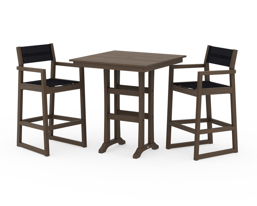 POLYWOOD® EDGE Sling Arm Chair 3-Piece Farmhouse Bar Set with Trestle Legs