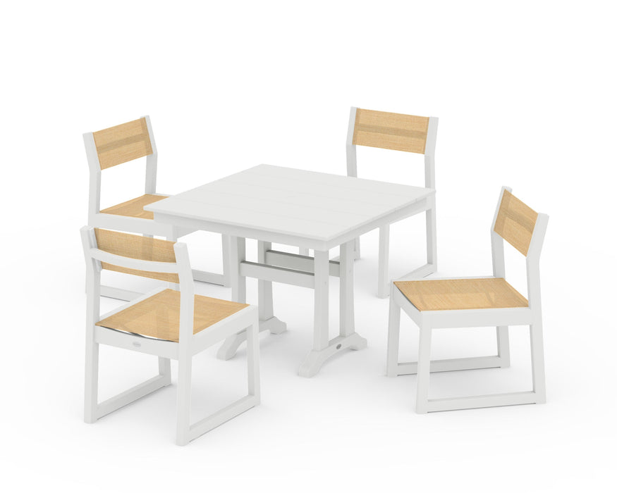 POLYWOOD® EDGE Sling 5-Piece Farmhouse Trestle Side Chair Dining Set