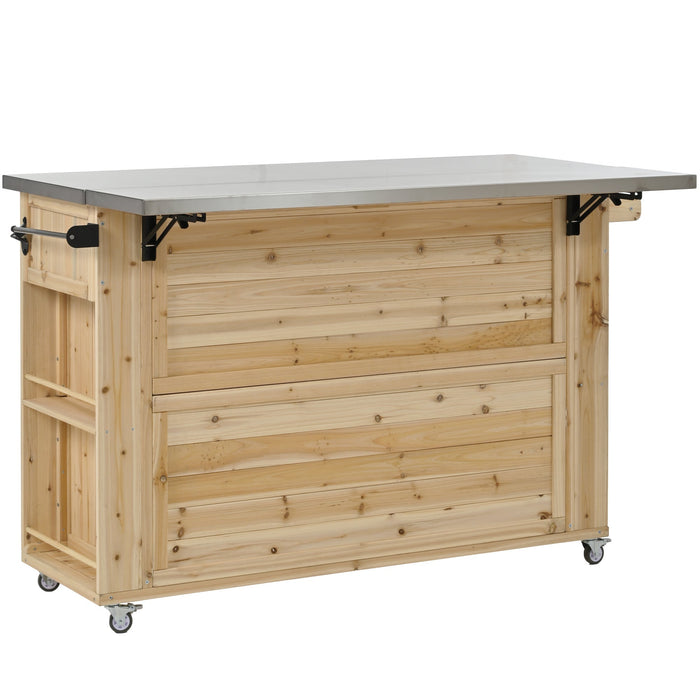 Outdoor Kitchen Island Fir Wood Kitchen Island with Stainless Steel Top