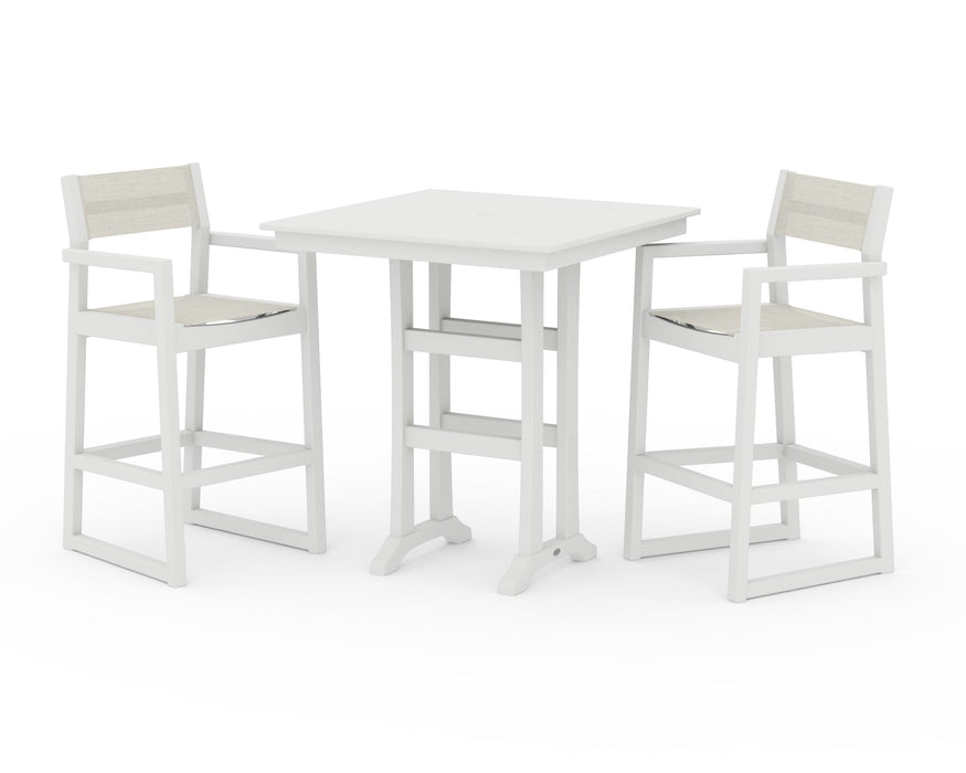 POLYWOOD® EDGE Sling Arm Chair 3-Piece Farmhouse Bar Set with Trestle Legs