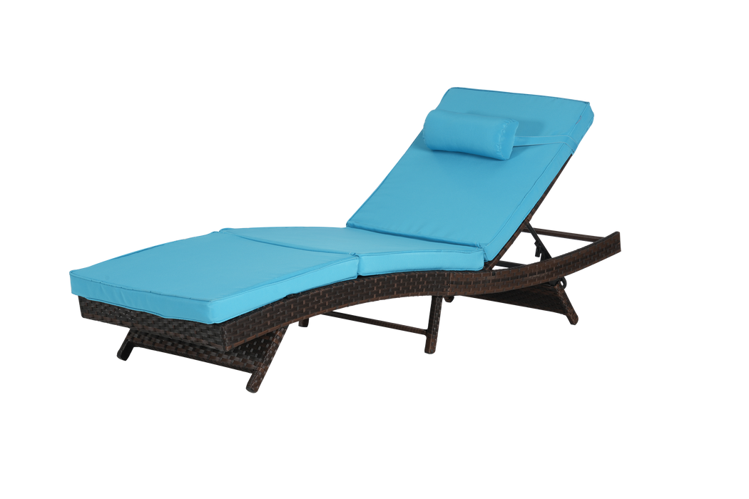 Outdoor Wicker Long Reclining Chair Set of 2 , Wicker Reclining Lounge Chair Lawn Sunbathing Chairs Recliner up to 150°  Beach Poolside Garden