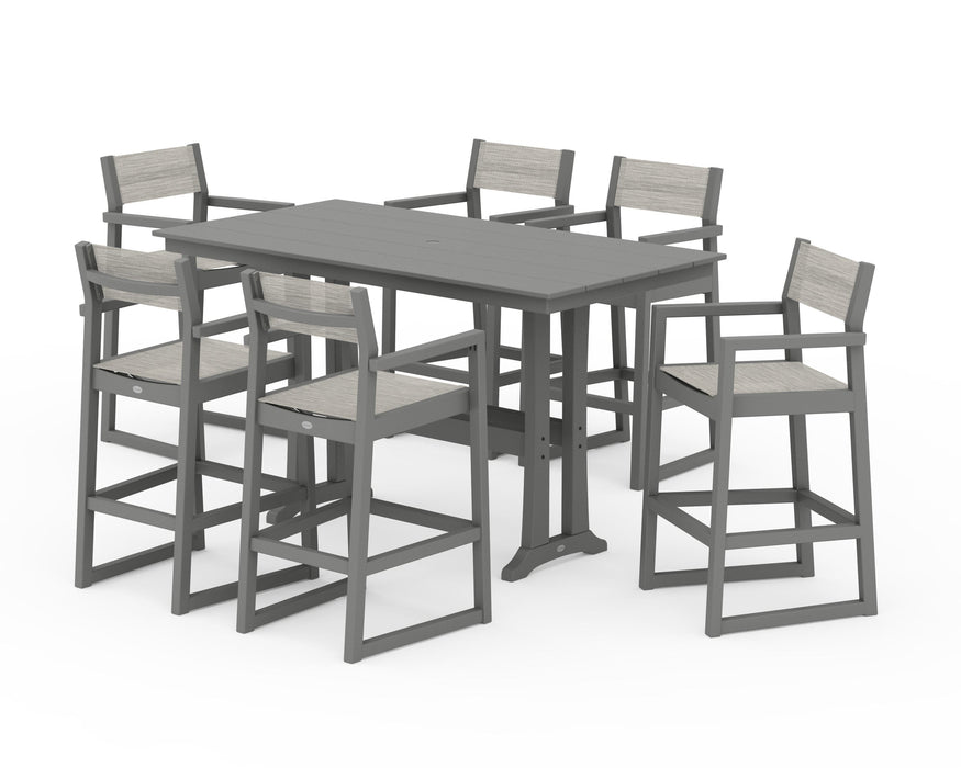 POLYWOOD® EDGE Sling Arm Chair 7-Piece Farmhouse Bar Set with Trestle Legs