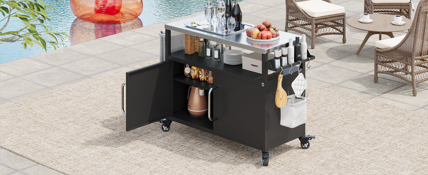 K&K 54.5 Inch Outdoor Kitchen Island with Stainless Steel Tabletop