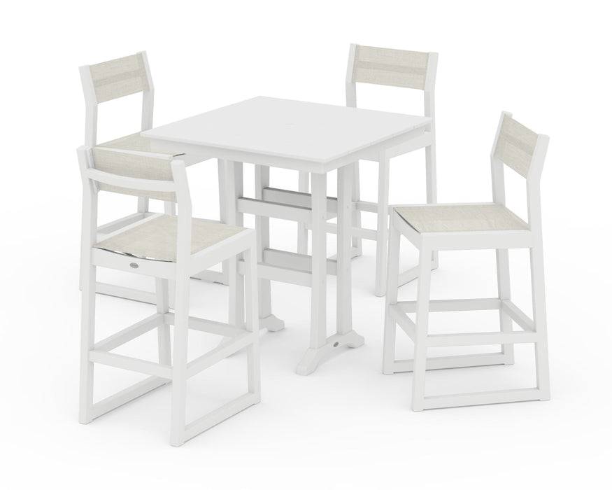 POLYWOOD® EDGE Sling Arm Chair 5-Piece Farmhouse Bar Set with Trestle Legs