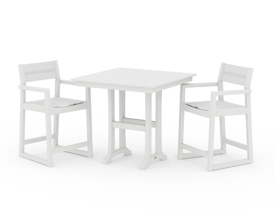 POLYWOOD® EDGE Sling Arm Chair 3-Piece Farmhouse Counter Set with Trestle Legs