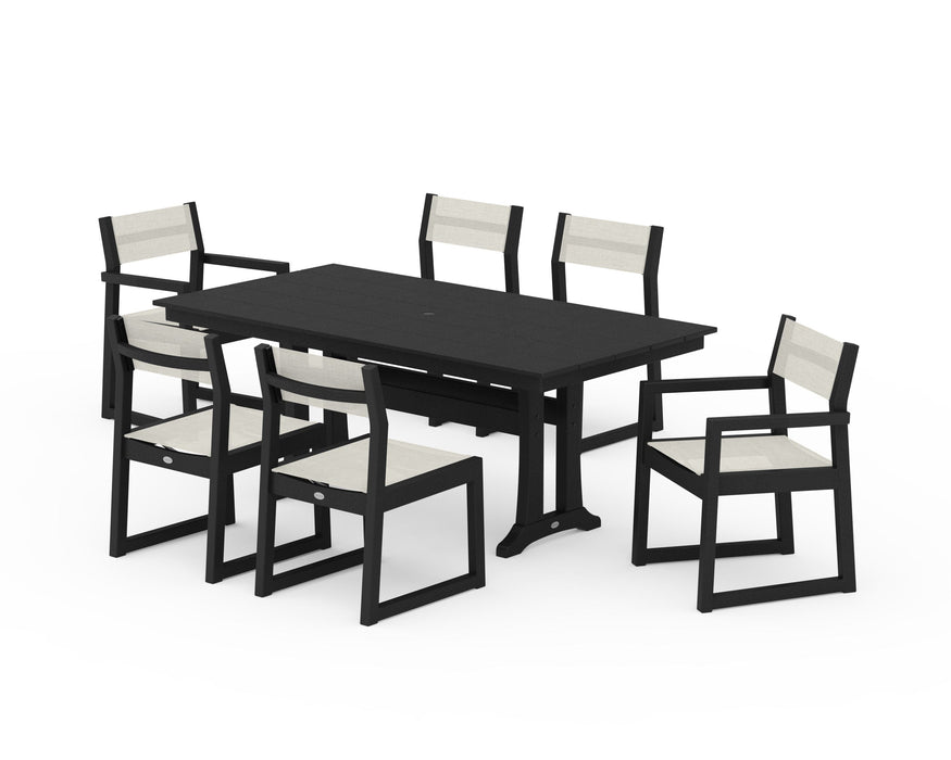POLYWOOD® EDGE Sling 7-Piece Farmhouse Trestle Dining Set