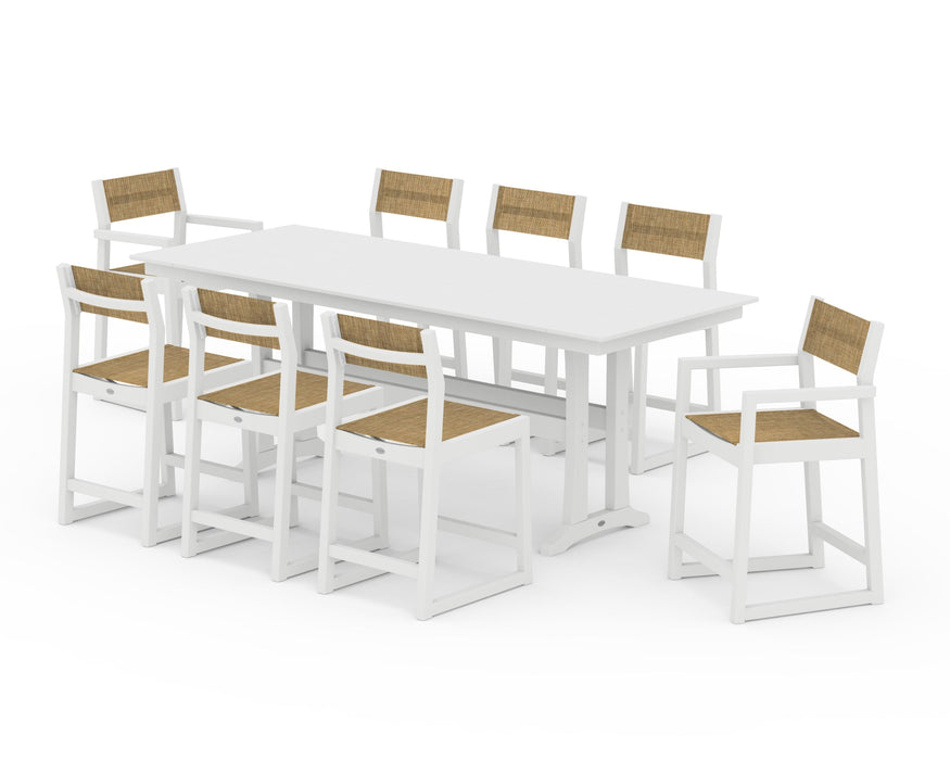 POLYWOOD® EDGE Sling 9-Piece Farmhouse Counter Set with Trestle Legs