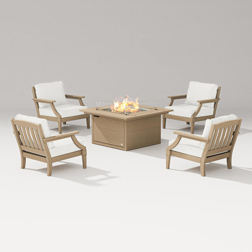 PW Designer Series Estate 5-Piece Lounge Fire Table Set in Vintage Sahara / Natural Linen