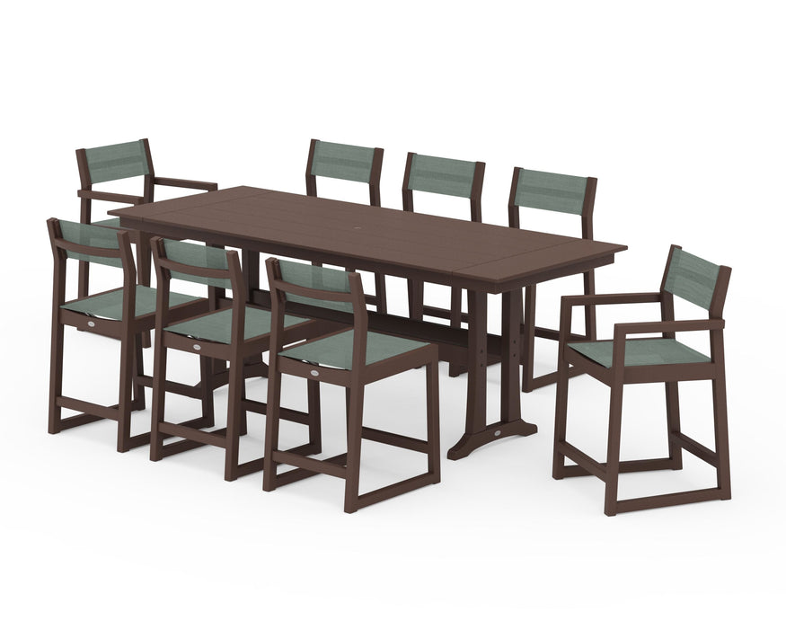 POLYWOOD® EDGE Sling 9-Piece Farmhouse Counter Set with Trestle Legs