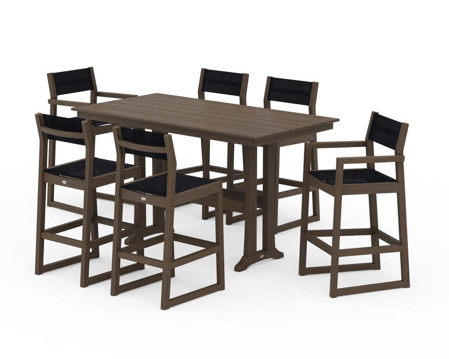 POLYWOOD® EDGE Sling 7-Piece Farmhouse Bar Set with Trestle Legs