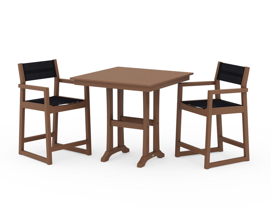 POLYWOOD® EDGE Sling Arm Chair 3-Piece Farmhouse Counter Set with Trestle Legs