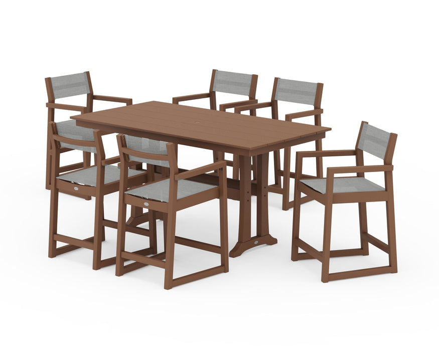 POLYWOOD® EDGE Sling Arm Chair 7-Piece Farmhouse Counter Set with Trestle Legs