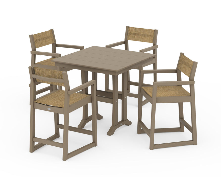 POLYWOOD® EDGE Sling Arm Chair 5-Piece Farmhouse Counter Set with Trestle Legs