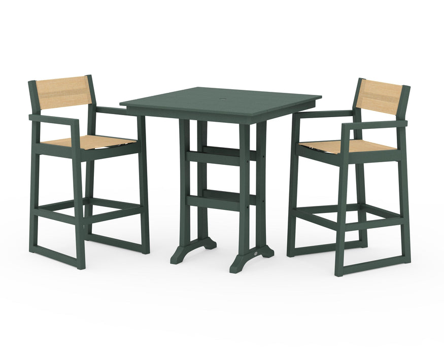 POLYWOOD® EDGE Sling Arm Chair 3-Piece Farmhouse Bar Set with Trestle Legs