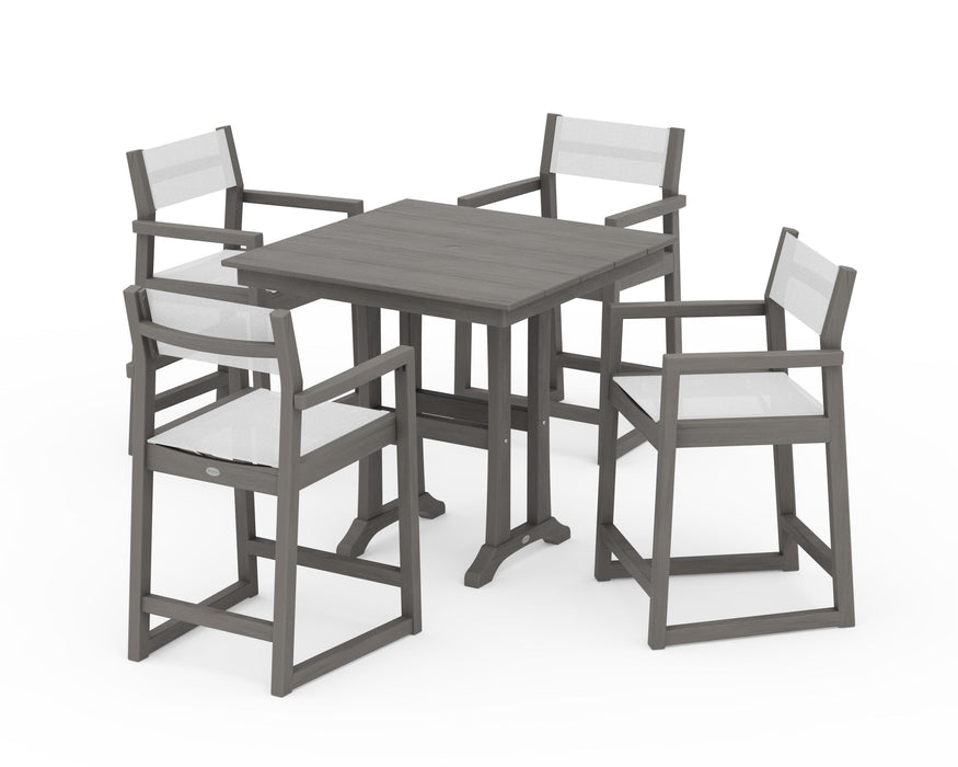 POLYWOOD® EDGE Sling Arm Chair 5-Piece Farmhouse Counter Set with Trestle Legs