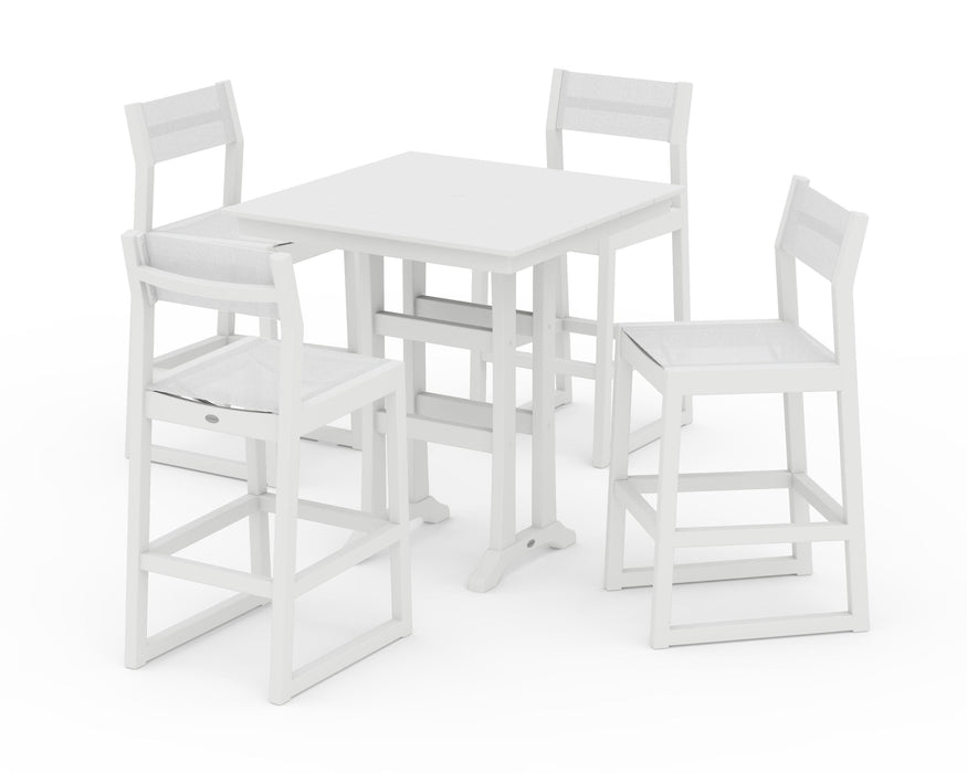 POLYWOOD® EDGE Sling Arm Chair 5-Piece Farmhouse Bar Set with Trestle Legs