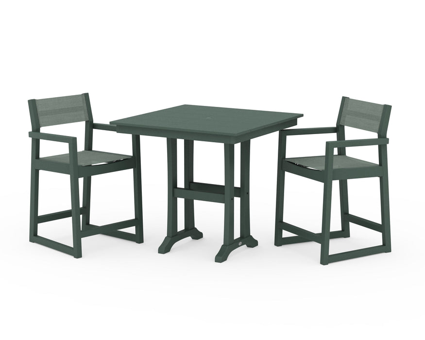 POLYWOOD® EDGE Sling Arm Chair 3-Piece Farmhouse Counter Set with Trestle Legs