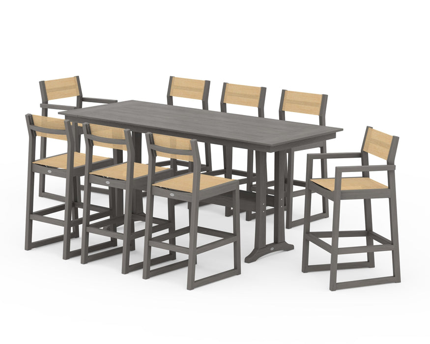 POLYWOOD® EDGE Sling 9-Piece Farmhouse Bar Set with Trestle Legs