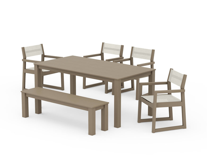 POLYWOOD® EDGE Sling Arm Chair 6-Piece Parsons Dining Set with Bench