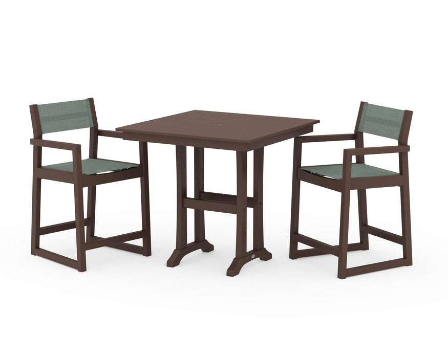 POLYWOOD® EDGE Sling Arm Chair 3-Piece Farmhouse Counter Set with Trestle Legs