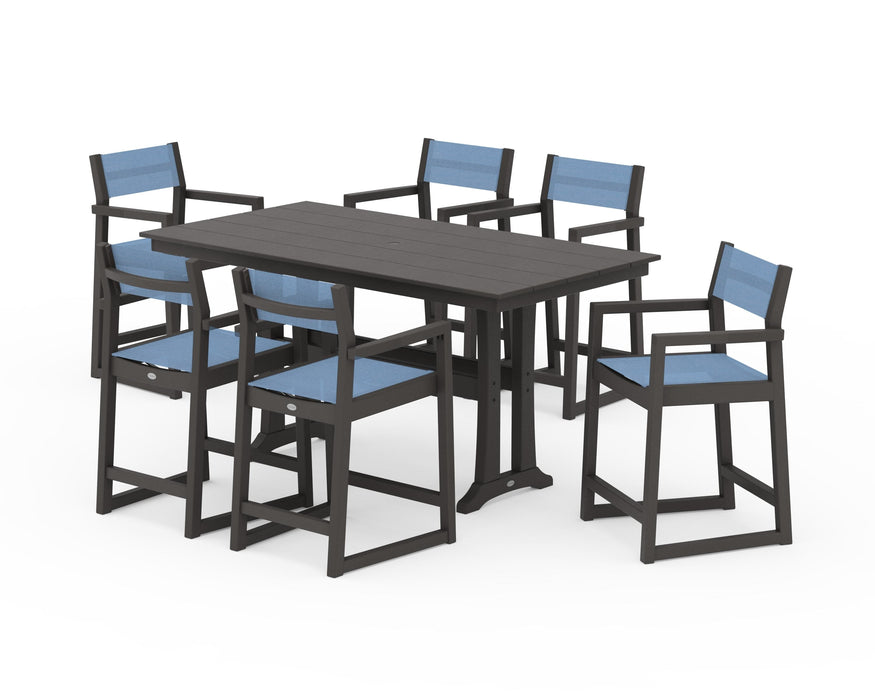 POLYWOOD® EDGE Sling Arm Chair 7-Piece Farmhouse Counter Set with Trestle Legs