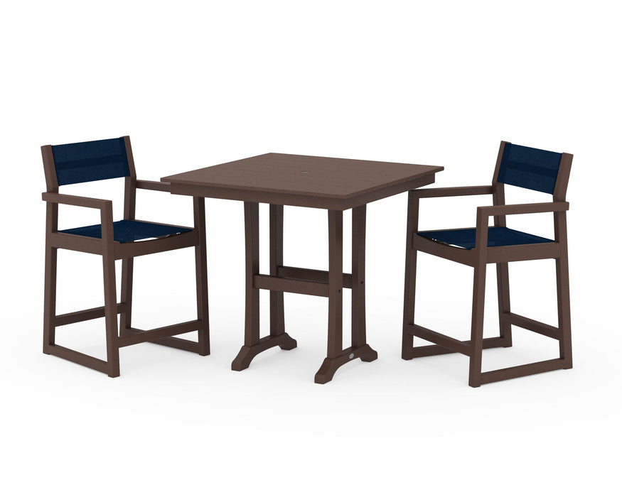 POLYWOOD® EDGE Sling Arm Chair 3-Piece Farmhouse Counter Set with Trestle Legs